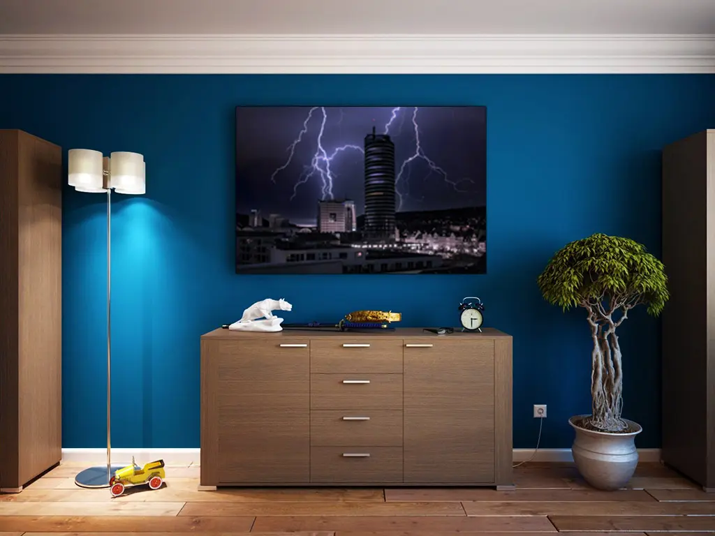 Fotoleinwand Lightning – Blitz über dem JenTower, jetzt online in unserem Shop bestellen.